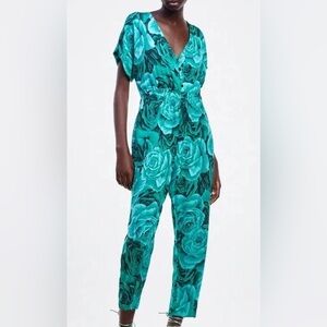 Zara Floral Print Short Sleeve Jumpsuit